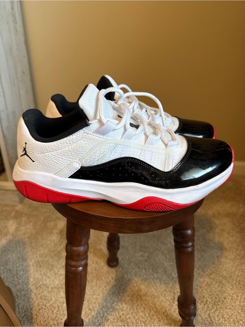 Jordan Low-Top Sneakers in White, Black & Red
